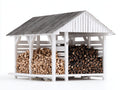 Kaminholzregal Holz 300x110x210 cm - Weiß-Grau - für Garten Terrasse und Kaminbereich mit Satteldach
