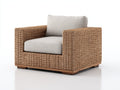 Polyrattan Gartensessel 92 x 86 x 80 cm - Naturbraun und Creme - Modernes Flechtdesign mit breiten Armlehnen