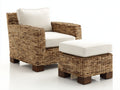 Polyrattan Gartensessel mit Hocker Naturbraun Beige 92x86x78 cm für Garten und Terrasse - Loungedesign
