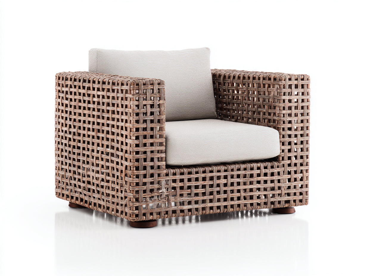 Polyrattan Gartensessel Geflecht 88x82x78 cm - Braun-Beige - für Garten und Terrasse mit breiten Armlehnen