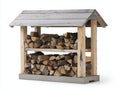 Kaminholzregal aus Holz und Beton 150 x 55 x 155 cm - Natur und Grau - Überdachtes rustikales Design mit 2 Lagerebenen für Garten und Terrasse