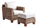 Polyrattan Gartensessel Polyrattan 90x82x86 cm - Natur und Creme - mit Fußhocker und Polsterung