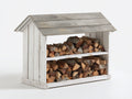 Kaminholzregal Holz 120x45x90 cm - Weiß und Grau - Holzunterstand mit Schrägdach