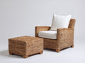 Polyrattan Gartensessel 92x85x88 cm - Naturfarben und Weiß - Sessel mit Hocker für Terrasse