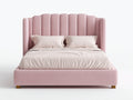 Doppelbett aus Stoff und Holzwerkstoff 218 x 188 x 142 cm - Rosa - Gepolstertes modernes Design mit hohem Kopfteil für Schlafzimmer