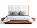 Doppelbett Holz Polsterstoff 220x190x122 cm - Weiß und Braun - gepolstertes Kopfteil mit Holzrahmen