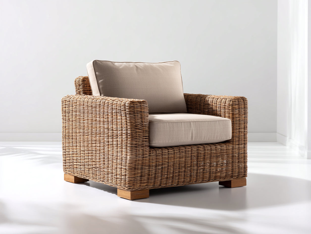 Polyrattan Gartensessel 88 x 82 x 82 cm - Braun und Beige - Gepolstertes modernes Loungedesign für Garten und Terrasse