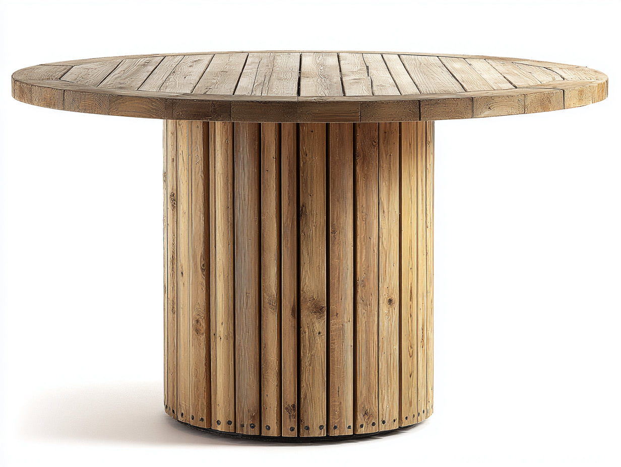 Gartentisch Holz 180x180x75 cm - Naturholz - runder Esstisch mit Zylindersockel