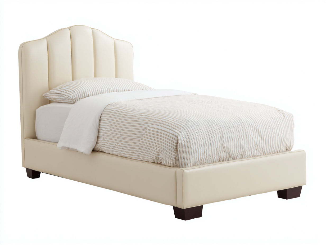 Einzelbett aus Stoff und Holzwerkstoff 210 x 105 x 125 cm - Creme - Gepolstertes klassisches Design mit hohem Kopfteil für Schlafzimmer