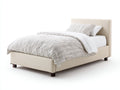 Einzelbett Stoffbezug Holzfüße 210x100x105 cm - Beige-Dunkelbraun - für Schlafzimmer mit gepolstertem Kopfteil