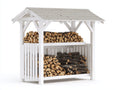 Kaminholzregal Holz 180x60x170 cm - Weiß-Grau - für Garten Terrasse und Kaminbereich mit Satteldach
