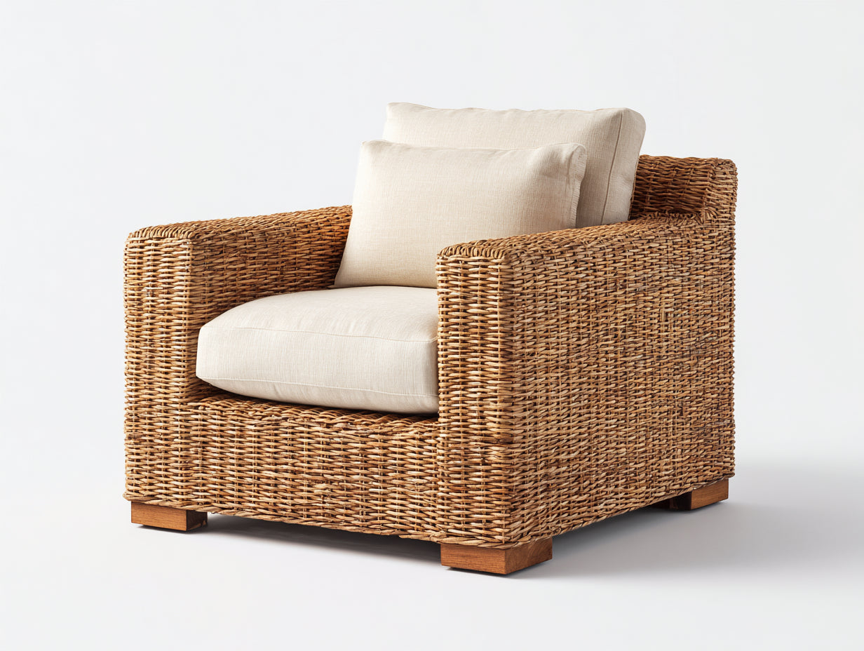 Polyrattan Gartensessel 92 x 88 x 86 cm - Braun und Creme - Gepolstertes modernes Loungedesign für Garten und Terrasse