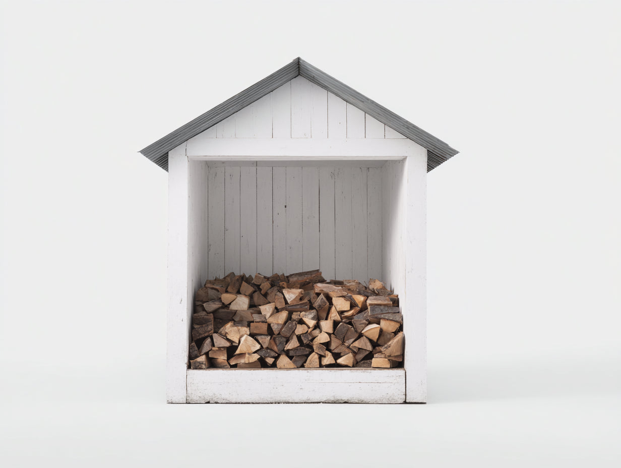 Kaminholzregal aus Holz 120 x 70 x 190 cm - Weiß und Grau - Überdachtes rustikales Design mit offenem Lagerbereich für Garten und Terrasse