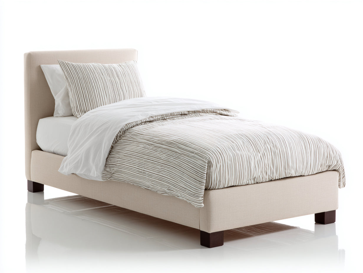 Einzelbett Polsterstoff 210x105x105 cm - Beige und Braun - gepolstertes Kopfteil