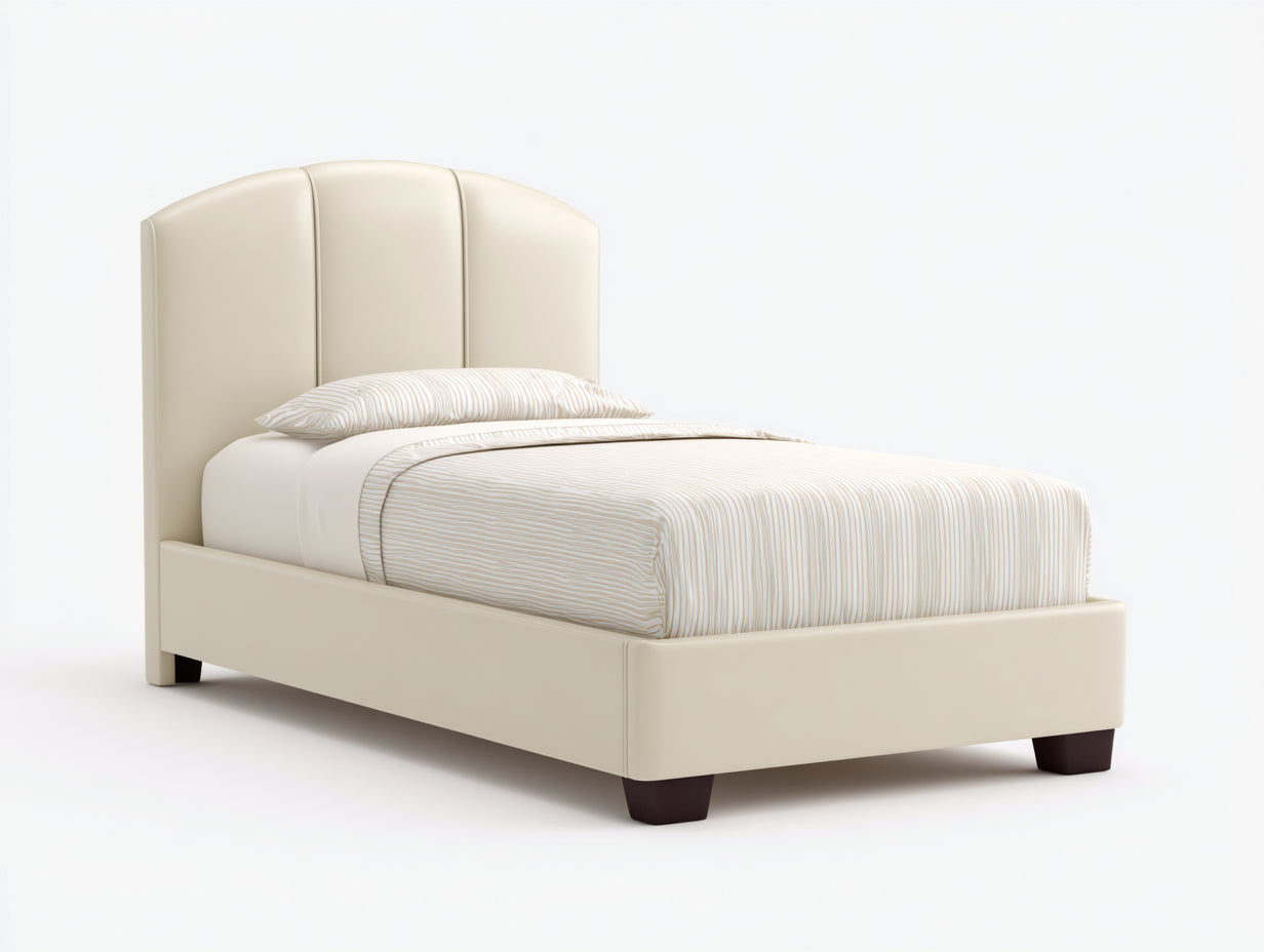 Einzelbett aus Kunstleder 210 x 105 x 115 cm - Creme und Dunkelbraun - Klassisches Polsterbett mit gewölbtem Kopfteil