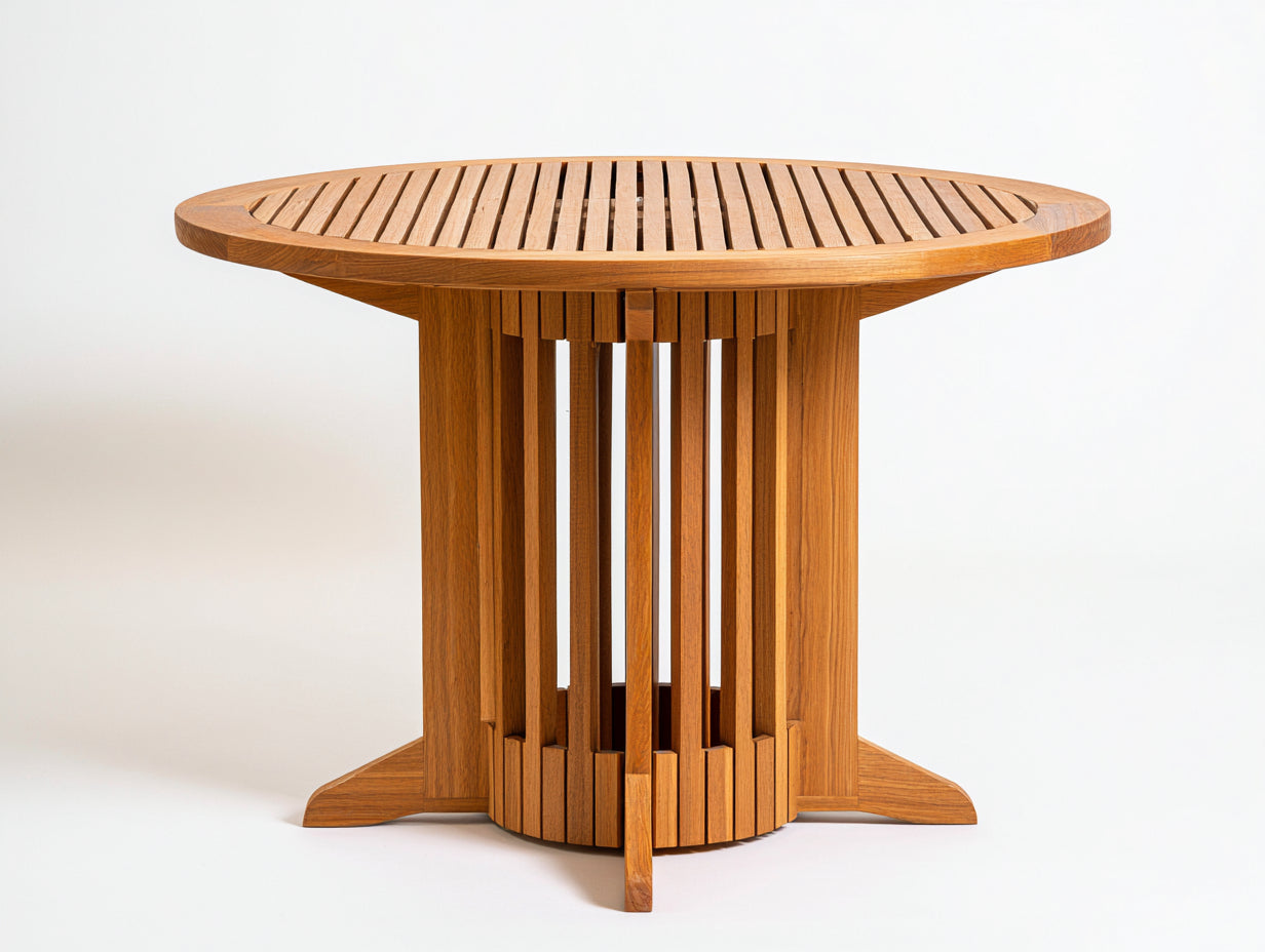 Gartentisch Massivholz 125x125x75 cm - Honigbraun - für Garten und Terrasse mit runder Lamellenplatte