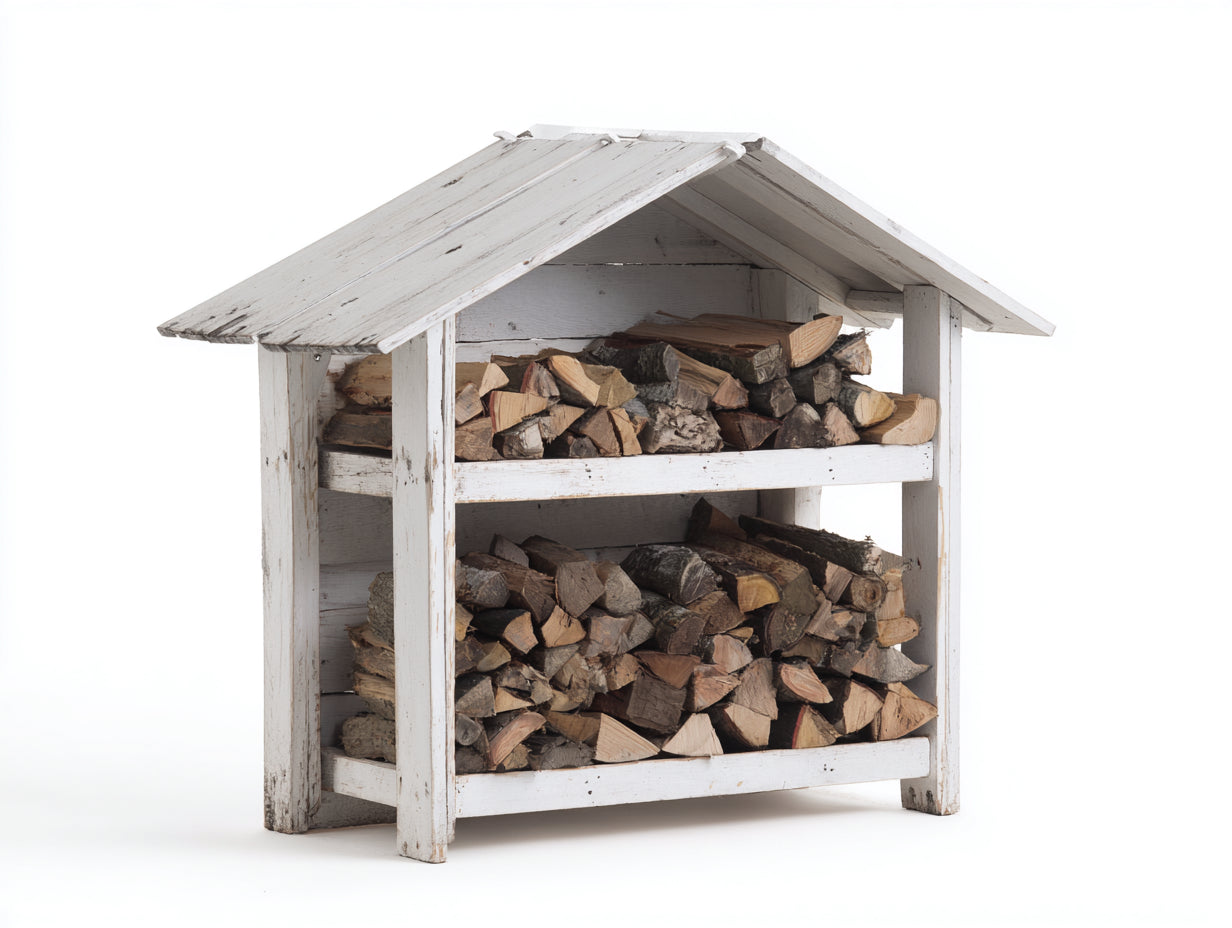 Kaminholzregal Holz 115x50x95 cm - Weiß - Holzunterstand mit Satteldach
