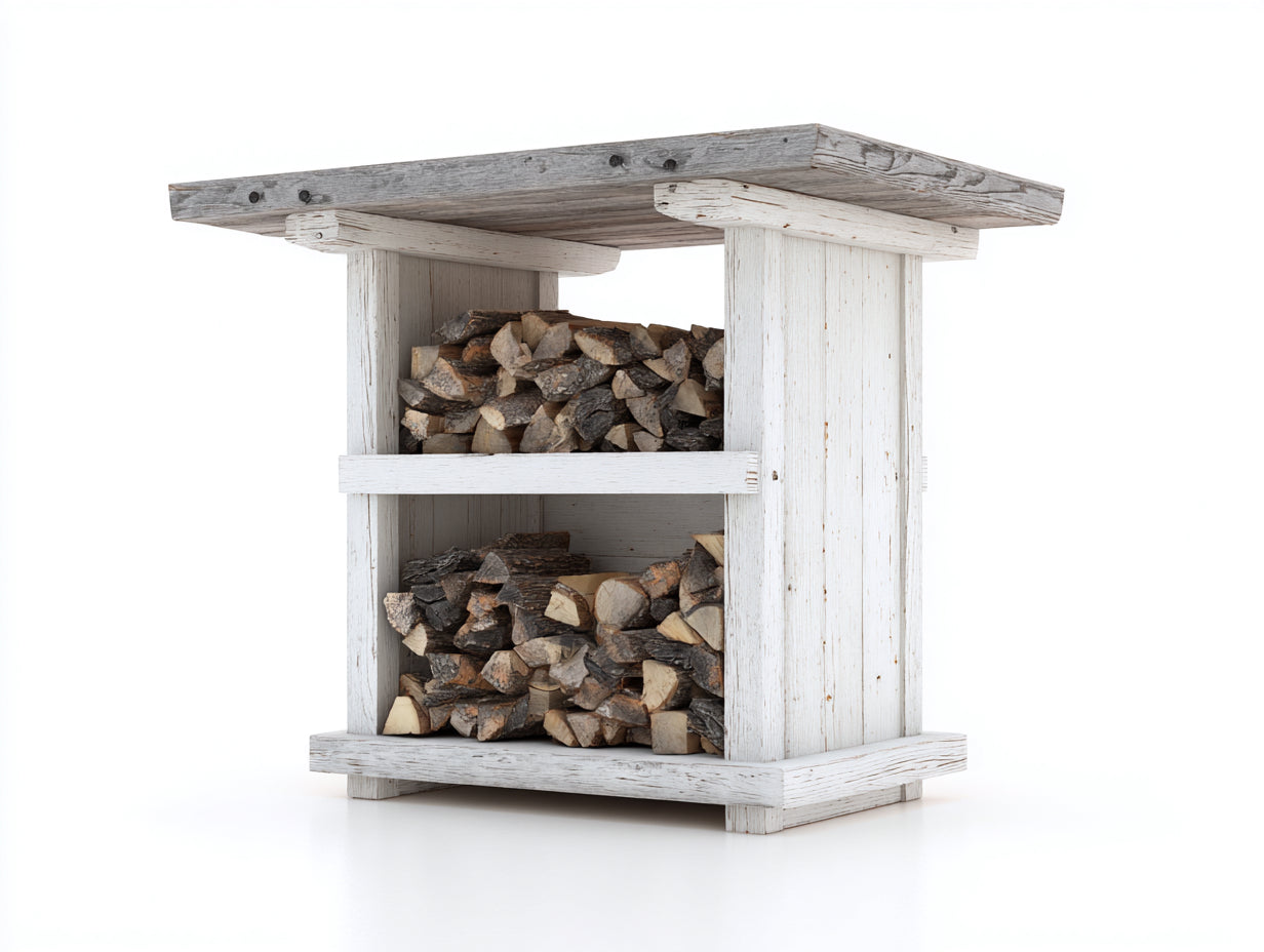 Kaminholzregal Holz 120x45x120 cm - Weiß-Grau - für Garten Terrasse und Kaminbereich mit Schutzdach
