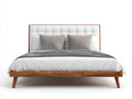 Doppelbett Holzrahmen Polsterkopfteil 218x180x105 cm - Natur-Weiß - für Schlafzimmer mit Knopfheftung