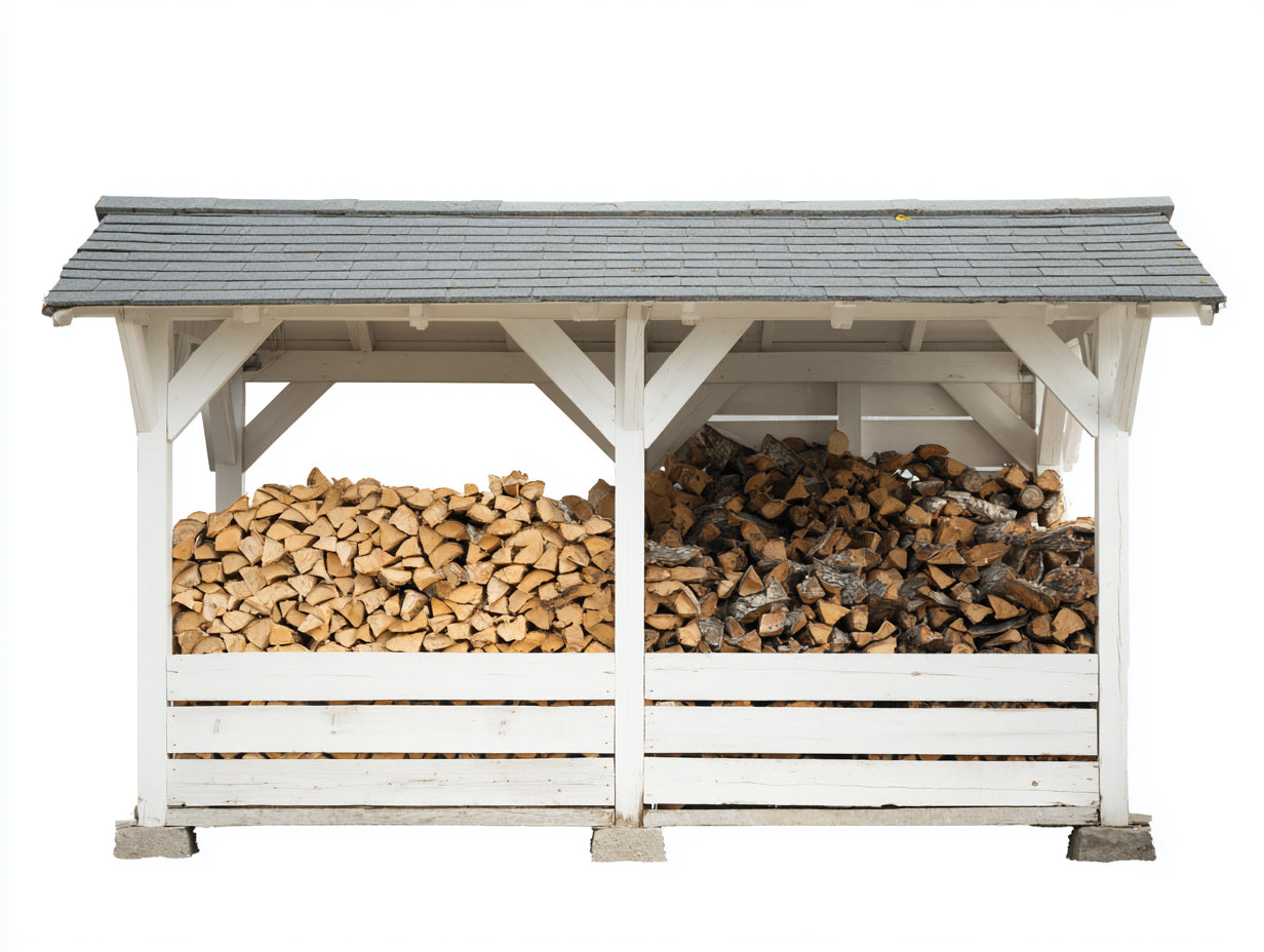 Kaminholzregal Holz 300x75x180 cm - Weiß und Grau - großer Holzunterstand mit Satteldach