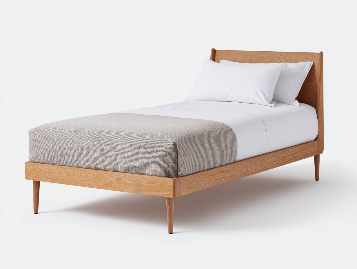 Einzelbett Holz 205x100x95 cm - Natur - schlichtes Kopfteil mit Holzrahmen