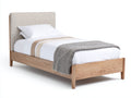 Einzelbett Holz 210x100x105 cm - Naturholz und Beige - Bettgestell mit gepolstertem Kopfteil